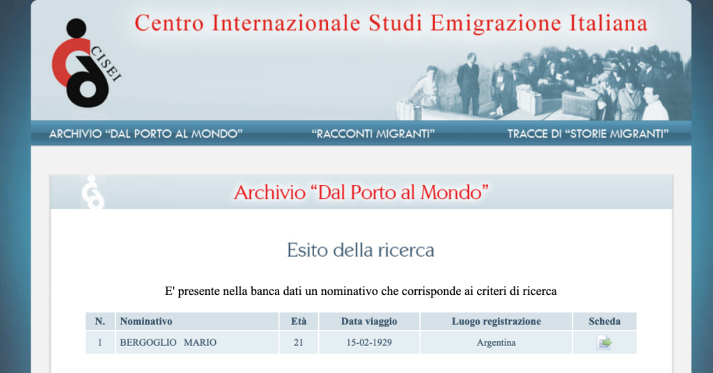 Auszug aus der Datenbank des Centro Internazionale Studi Emigrazione Italiana (CISEI)